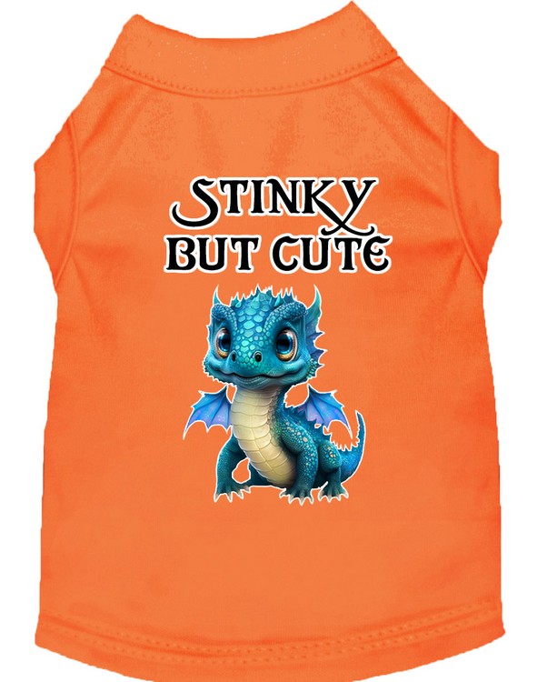 Stinky but Cute Dragon Screen Print Dog Shirt Orange Lg (14)